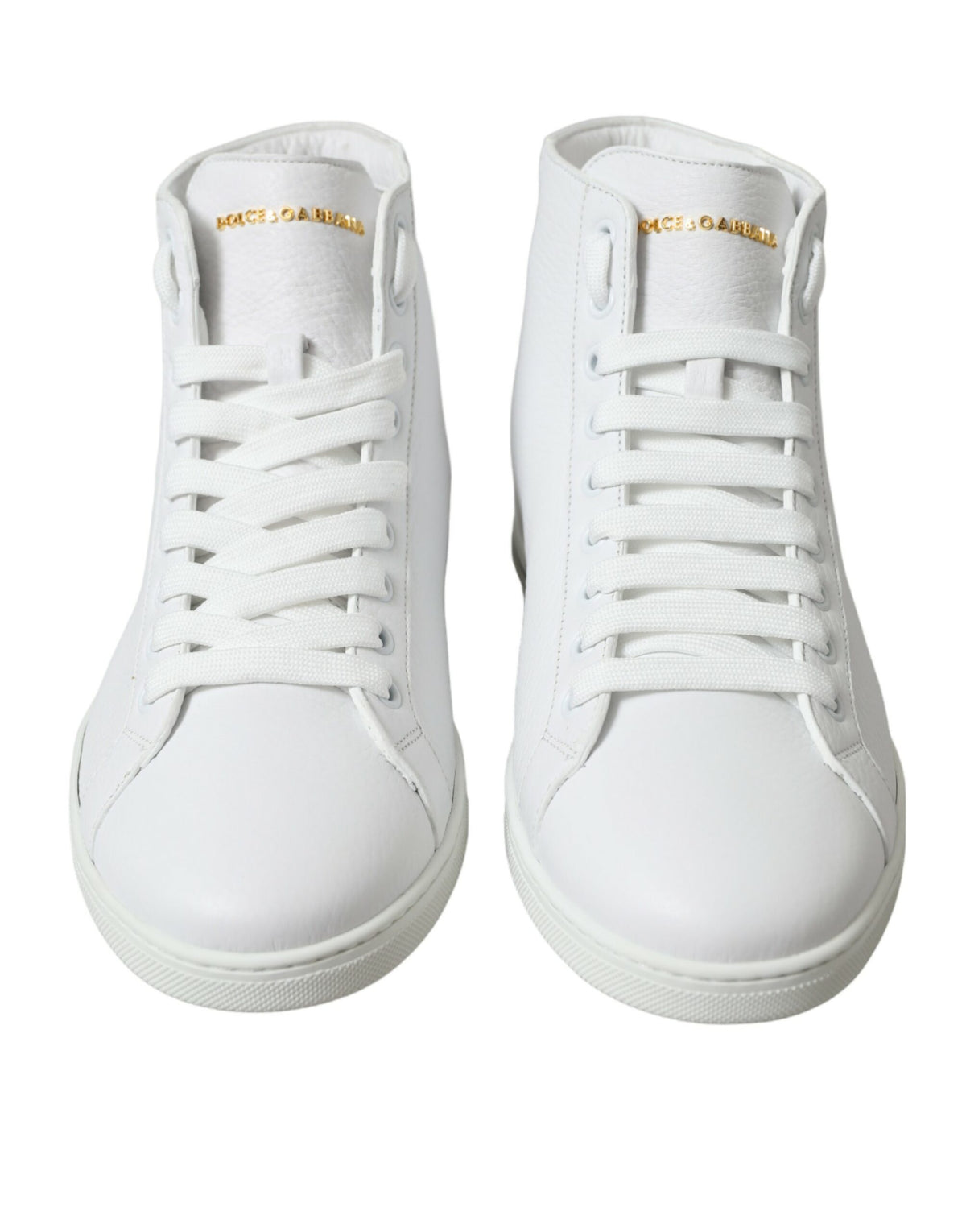 White Dolce & Gabbana Saint Tropez high-top men's sneakers with stylish design and laces, shown in a close-up view.