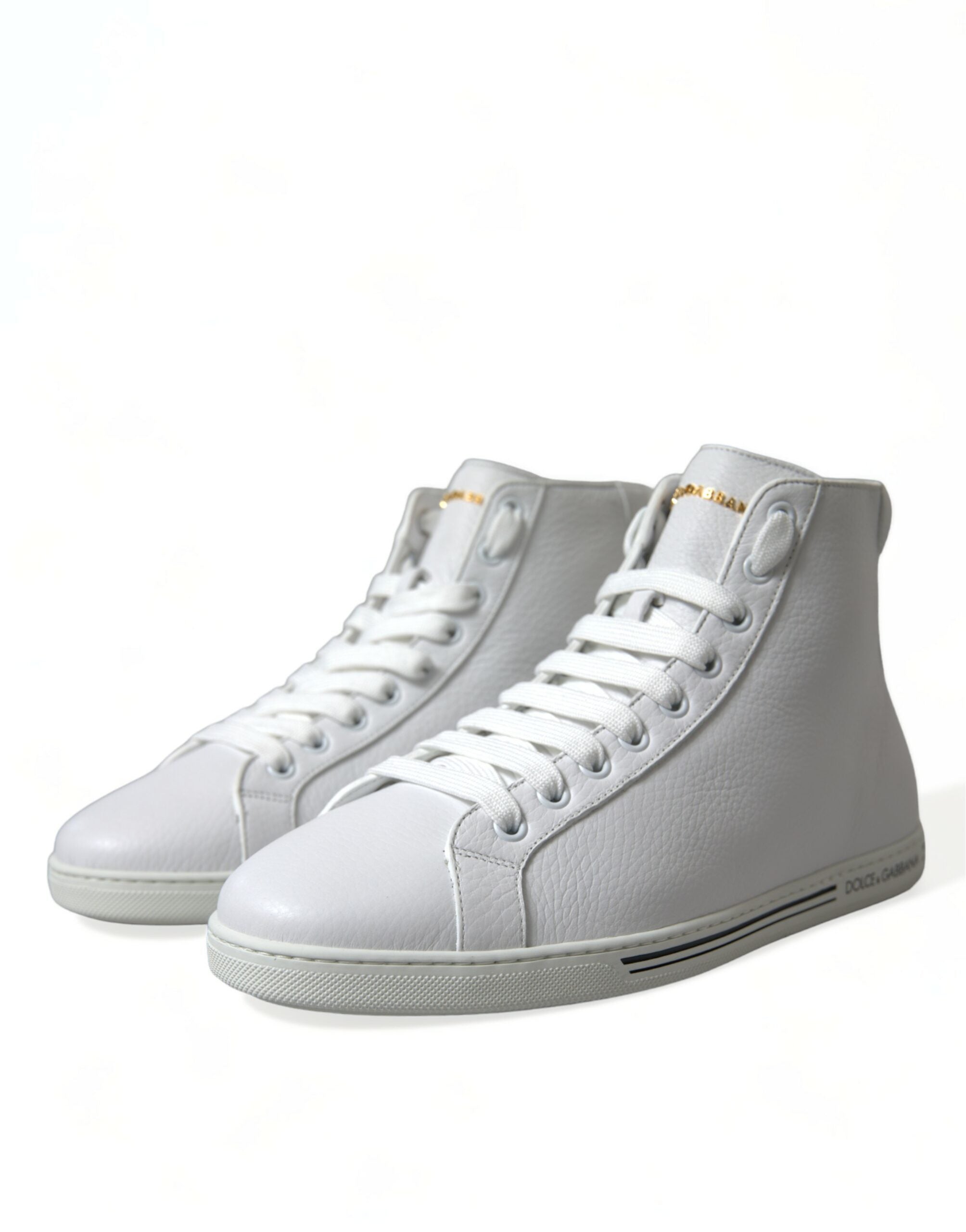 White Dolce & Gabbana Saint Tropez high top men's sneakers with stylish design and rubber sole, ideal for casual wear.