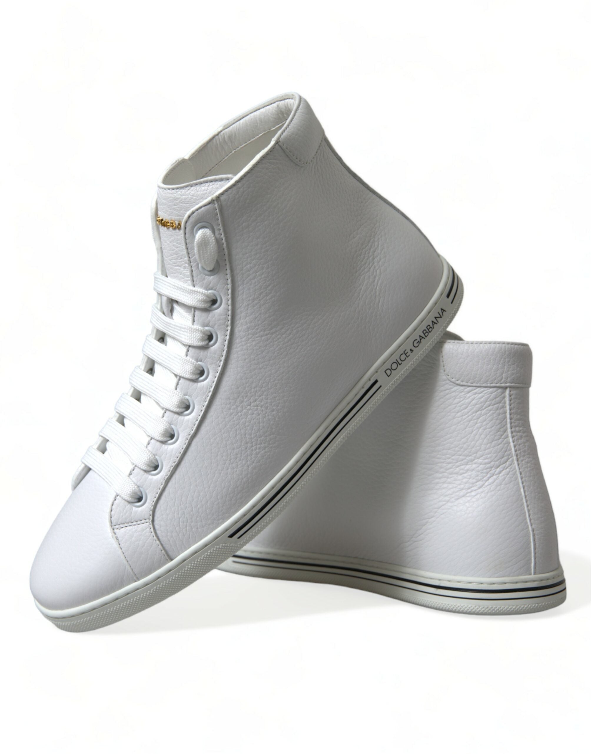 White Saint Tropez high top men's sneakers by Dolce & Gabbana, featuring stylish design and lace-up closure.