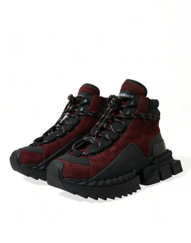 Burgundy Dolce & Gabbana super king high top men's sneakers with white soles and stylish laces.