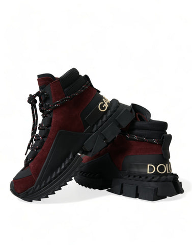 Burgundy Dolce & Gabbana Super King high top men's sneakers showing the stylish leather design and branding details.