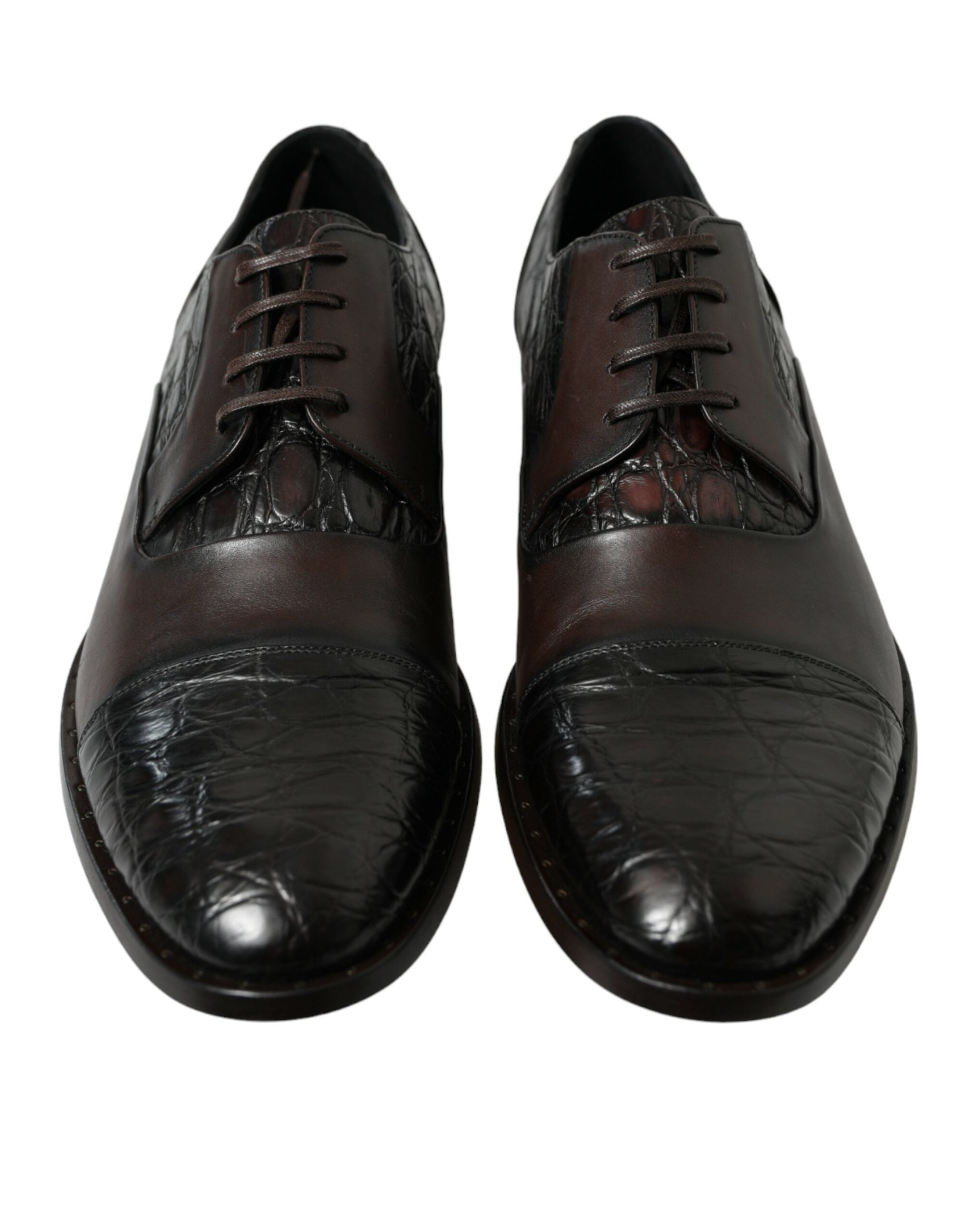 Brown exotic leather formal men's dress shoes by Dolce & Gabbana, featuring sleek design and polished finish.