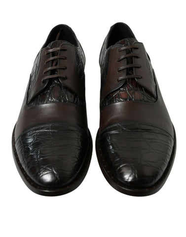 Brown exotic leather formal men's dress shoes by Dolce & Gabbana, featuring sleek design and polished finish.