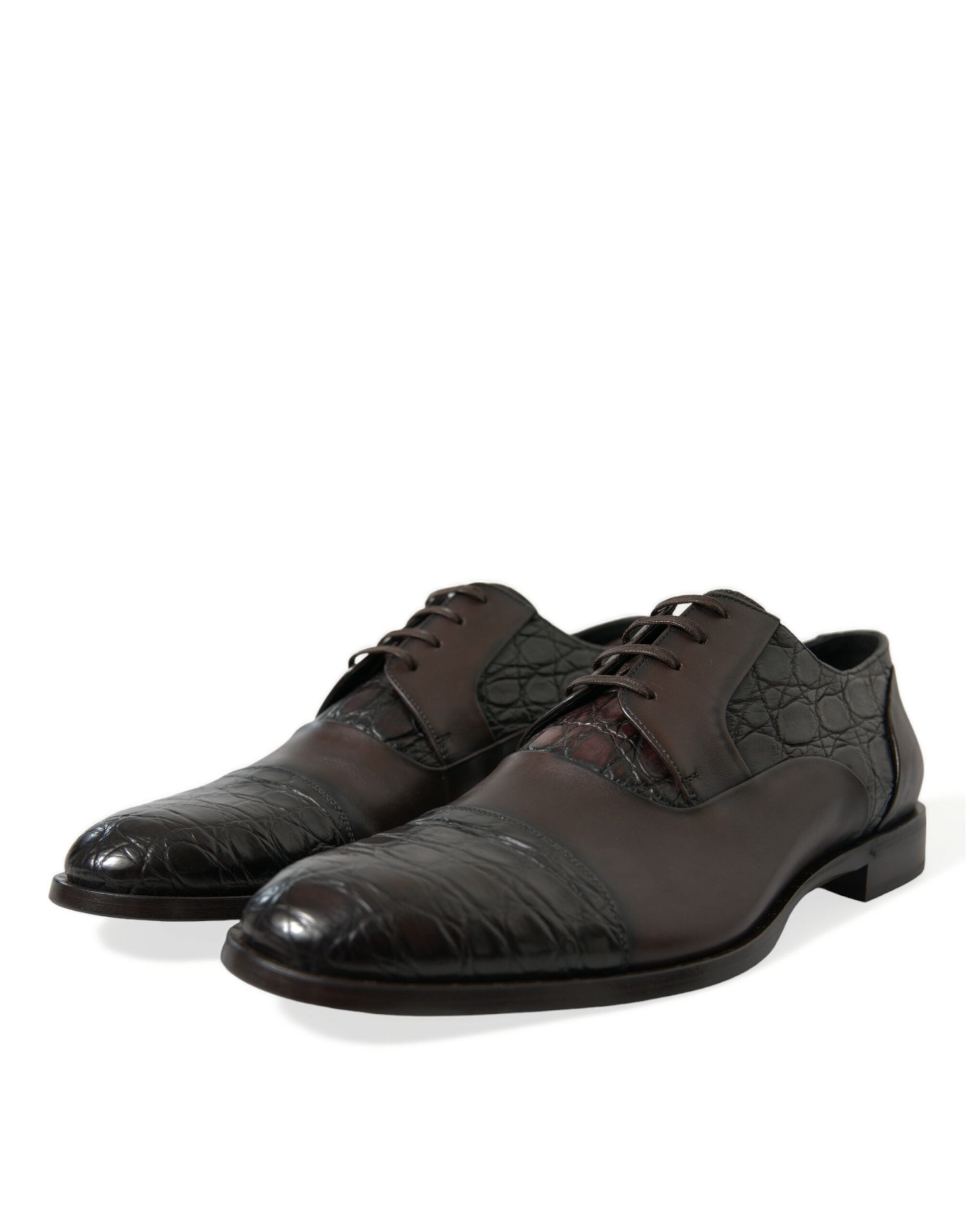 Brown exotic leather formal men's dress shoes by Dolce & Gabbana, showcasing sleek design and polished finish.