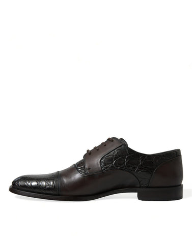 Brown exotic leather formal men's dress shoes by Dolce & Gabbana with sleek design and polished finish.