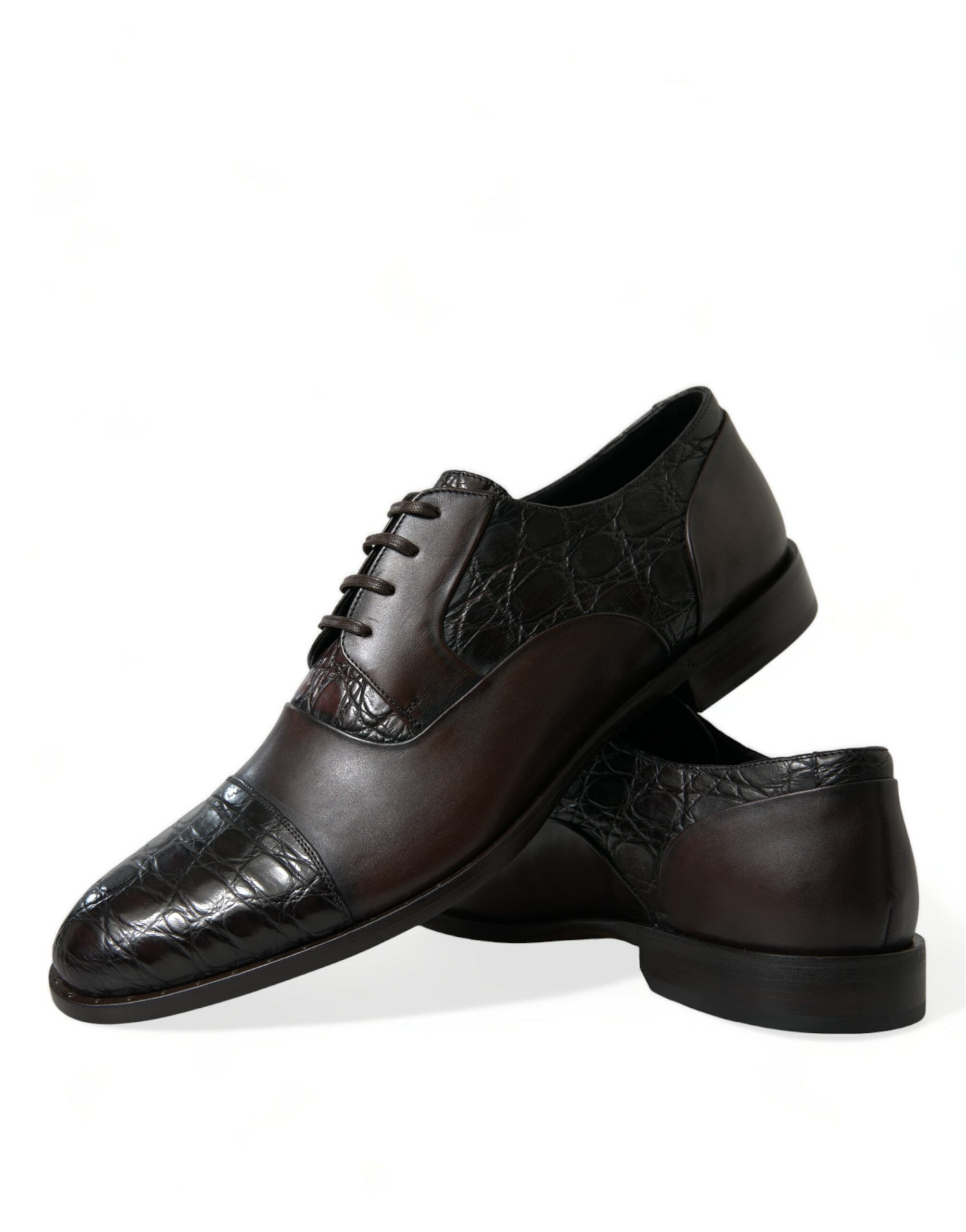 Brown exotic leather formal men's dress shoes by Dolce & Gabbana, featuring sleek design and polished finish.