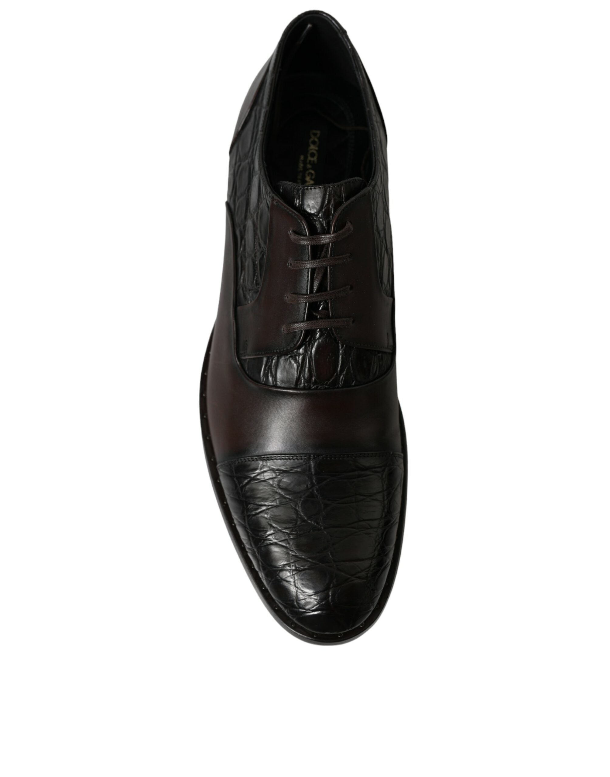 Brown exotic leather formal men's dress shoes by Dolce & Gabbana, featuring polished finish and classic design.
