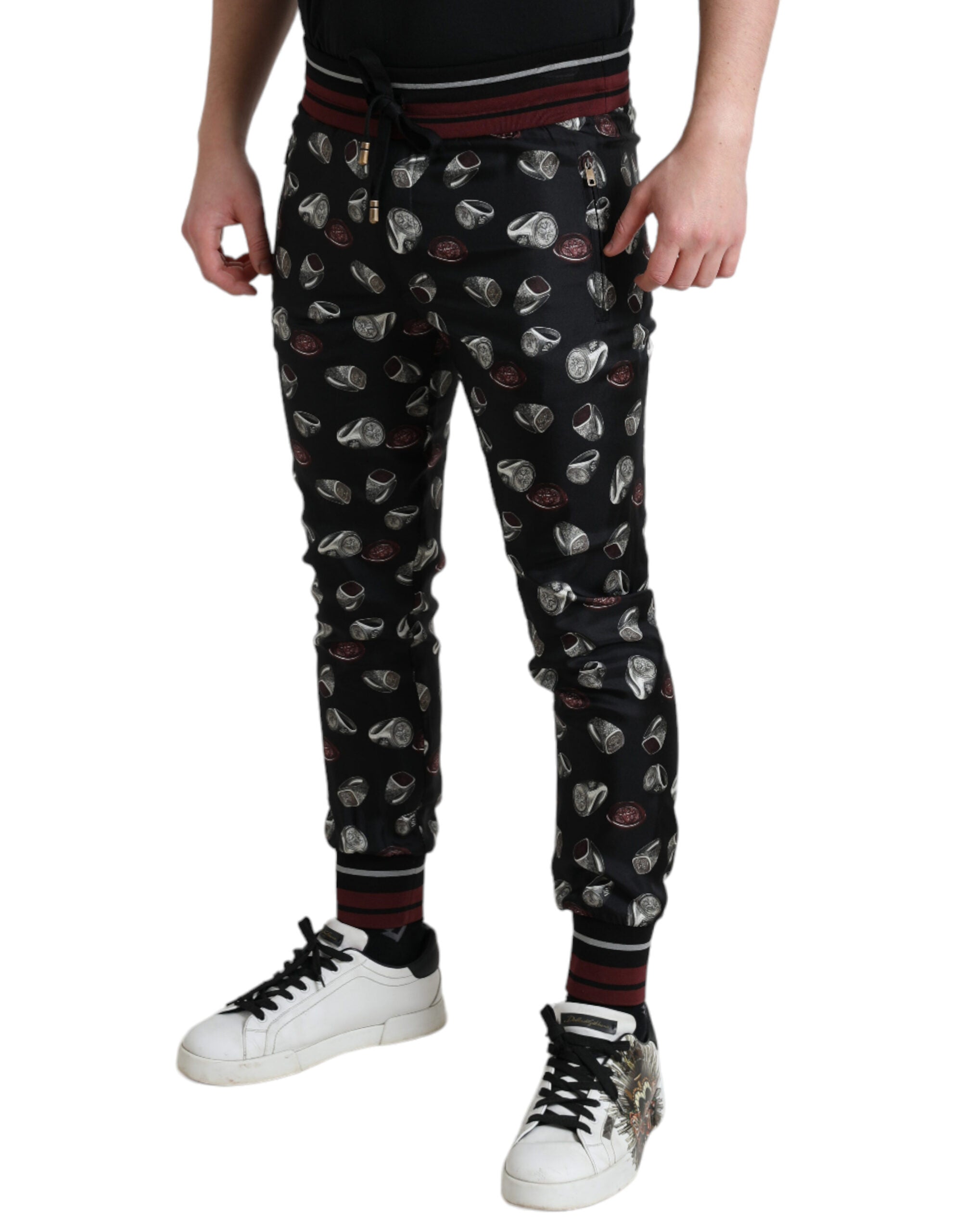 Black Silk Jogging Trousers by Dolce & Gabbana featuring a relaxed fit and sleek design for comfortable, stylish wear.
