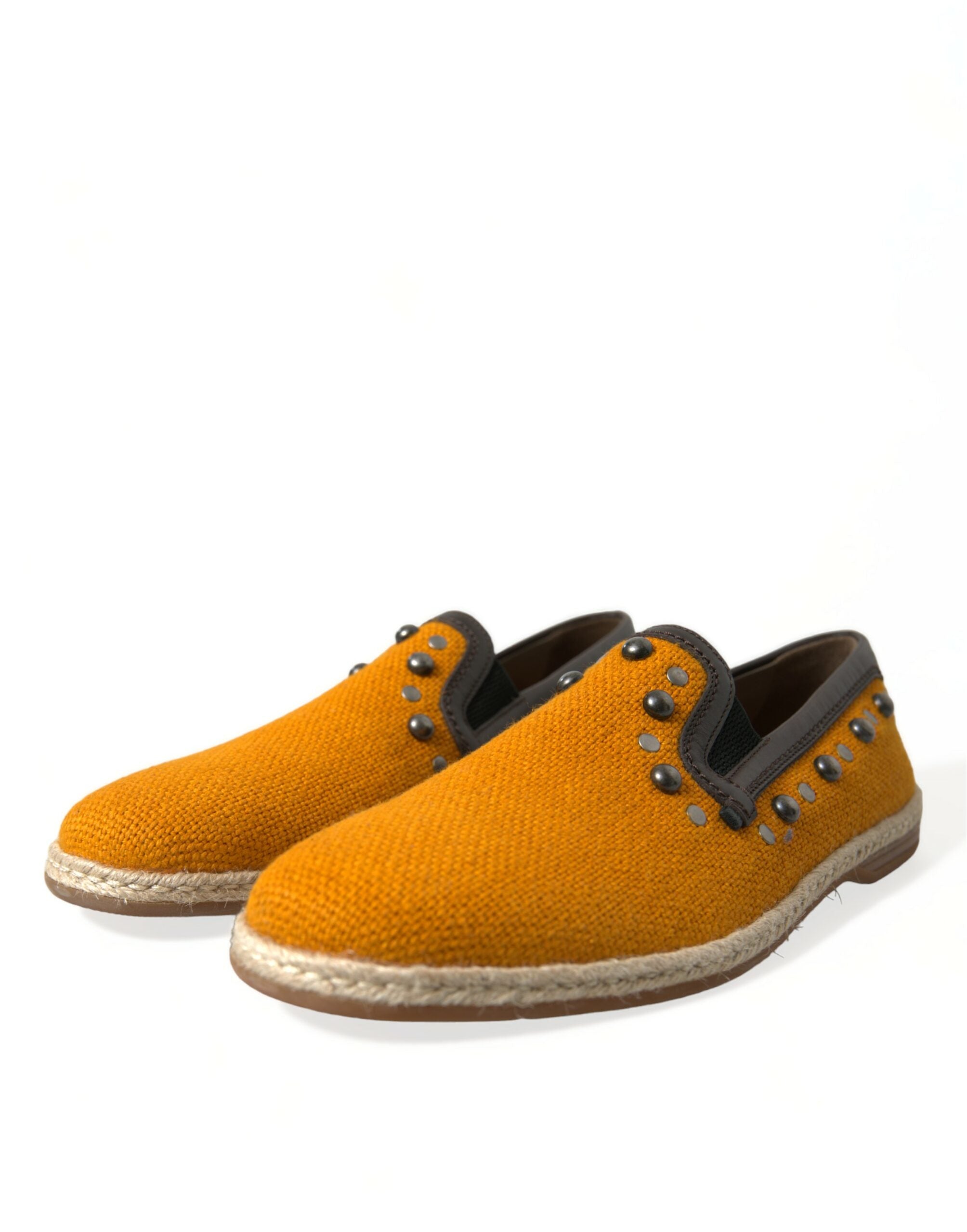 Orange linen leather studded loafers shoes by Dolce & Gabbana, featuring a sleek design and decorative metal studs.
