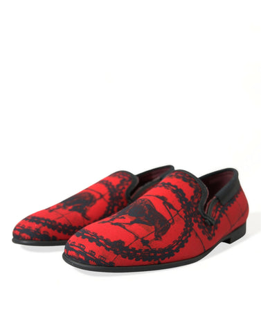 Red and black Dolce & Gabbana torero loafers slippers for men, featuring stylish design and comfortable slip-on footwear.
