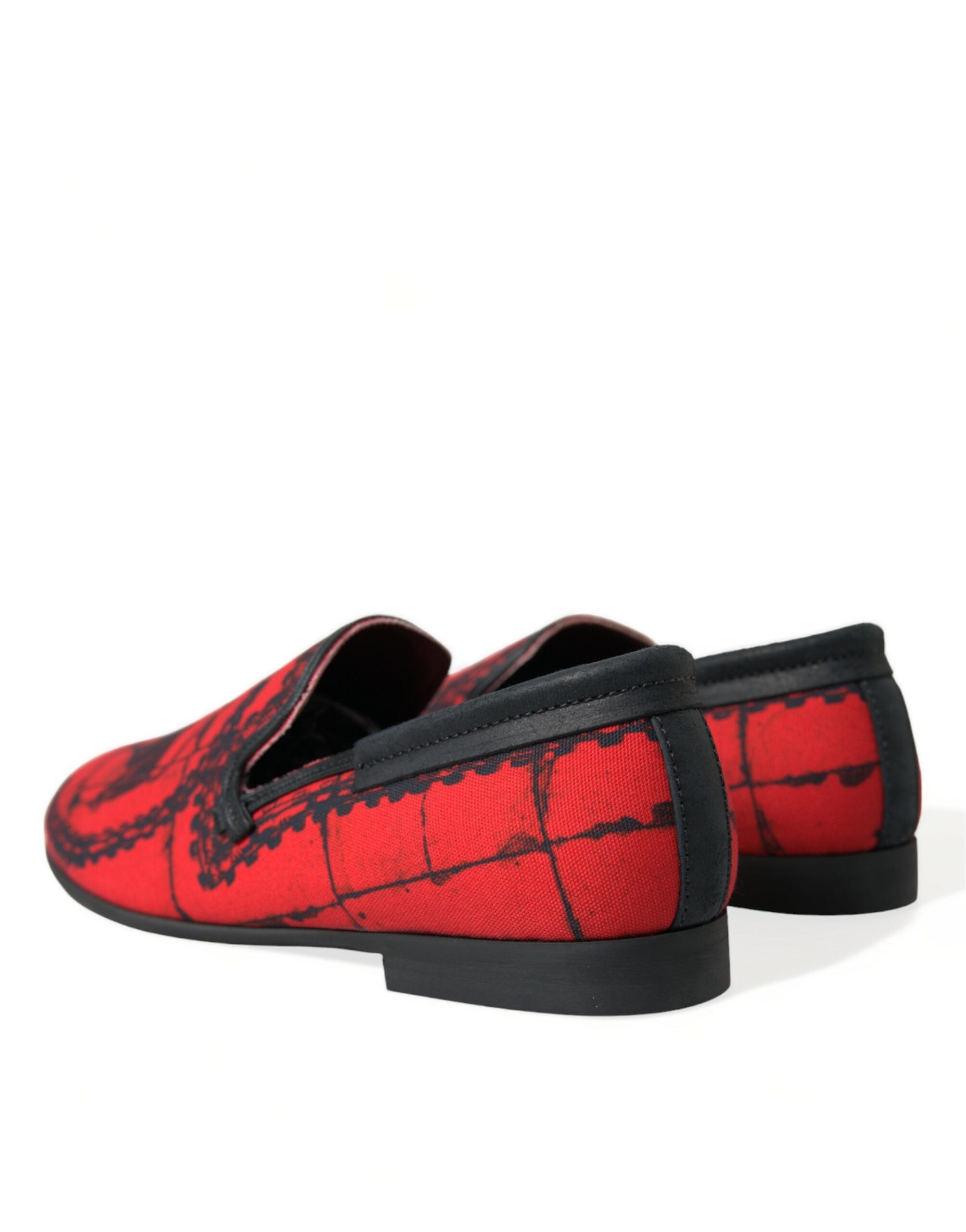 Red and black Dolce & Gabbana torero loafers slippers for men, featuring stylish design and slip-on comfort.
