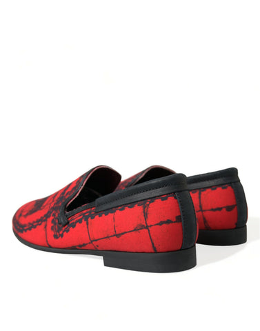 Red and black Dolce & Gabbana torero loafers slippers for men, featuring stylish design and slip-on comfort.