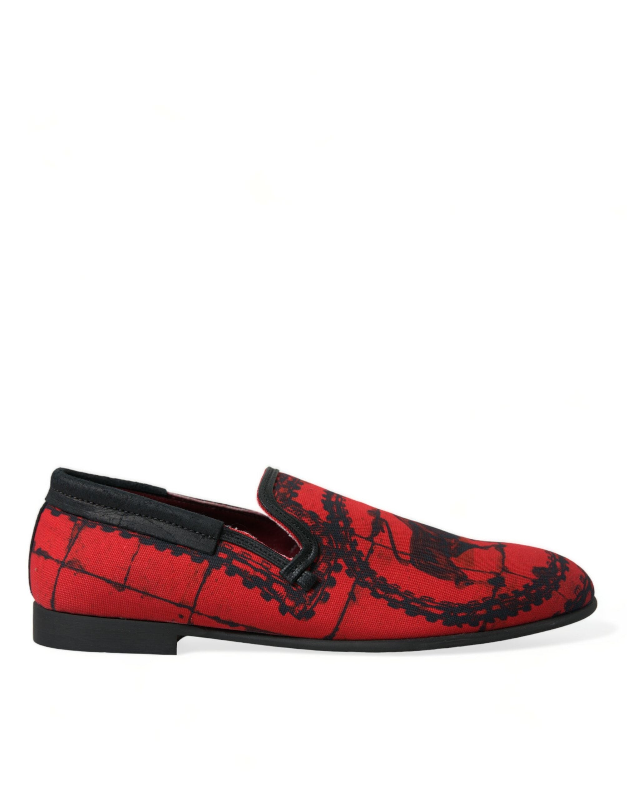 Red and black Torero loafers slippers for men by Dolce & Gabbana, featuring stylish slip-on design and premium leather material.