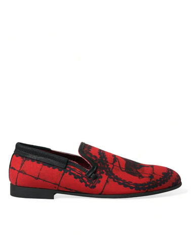 Red and black Torero loafers slippers for men by Dolce & Gabbana, featuring stylish slip-on design and premium leather material.