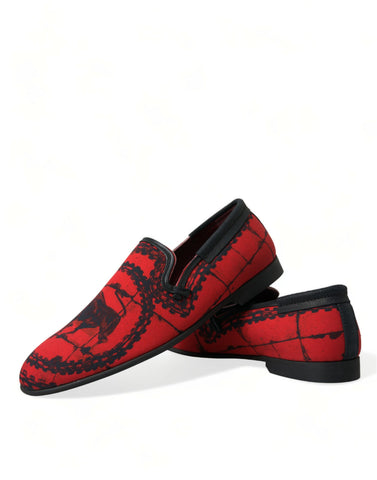 Red and black Dolce & Gabbana men's torero loafers slippers with sleek design and comfortable fit.