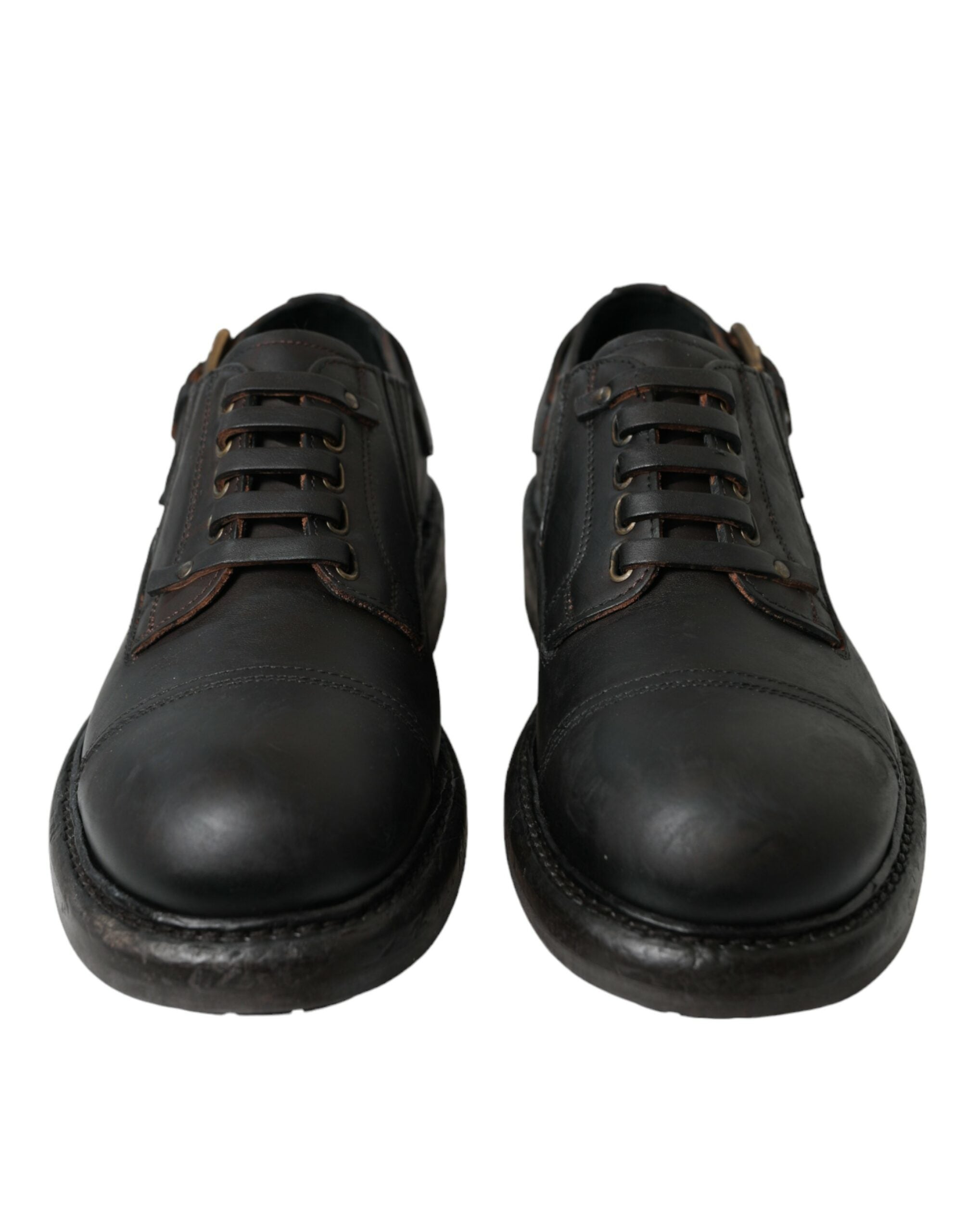 Brown leather lace-up derby shoes for men by Dolce & Gabbana, featuring classic design and polished finish.