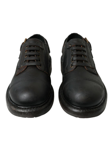 Brown leather lace-up derby shoes for men by Dolce & Gabbana, featuring classic design and polished finish.