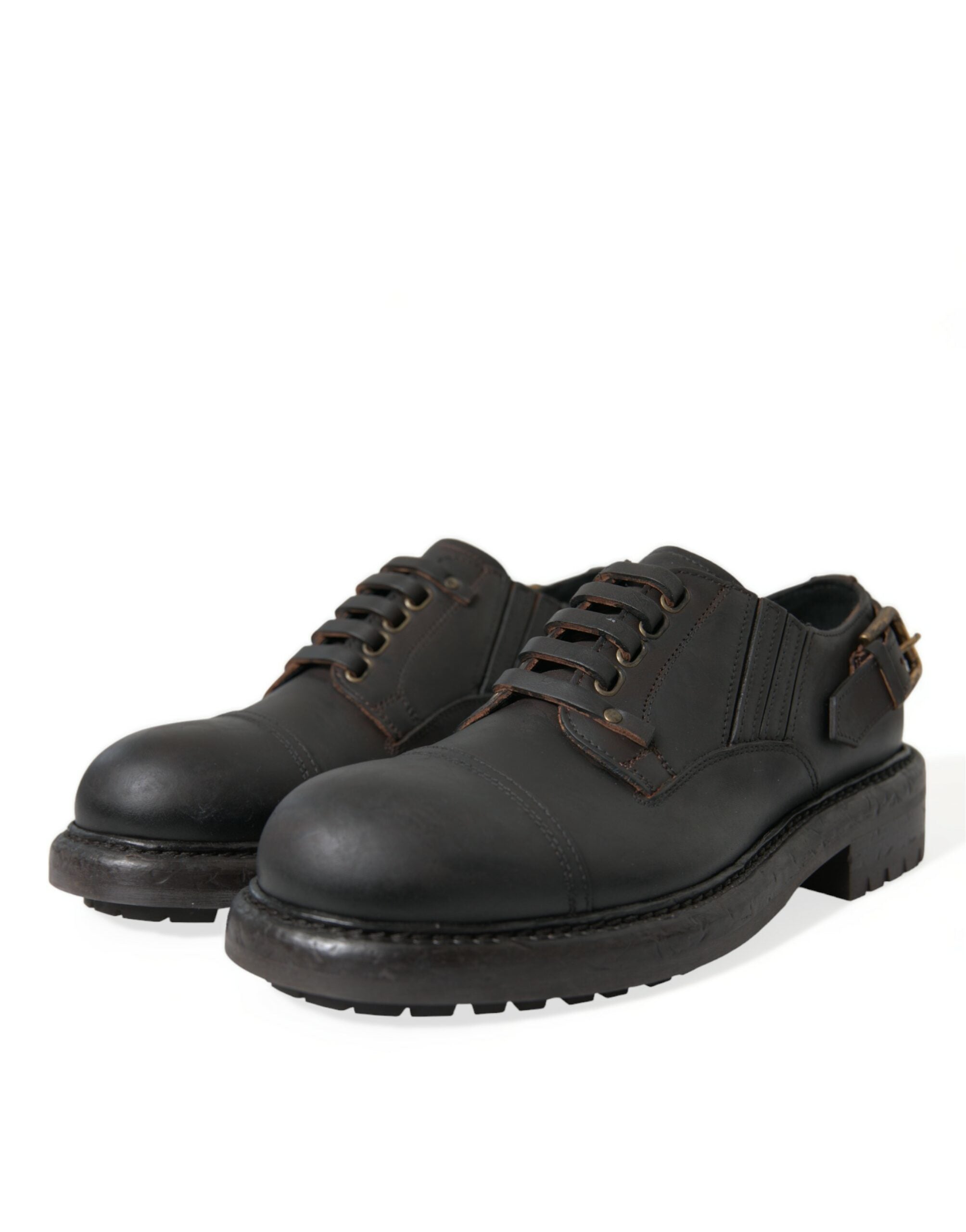 Brown leather lace-up derby shoes for men by Dolce & Gabbana, featuring classic design and polished finish.