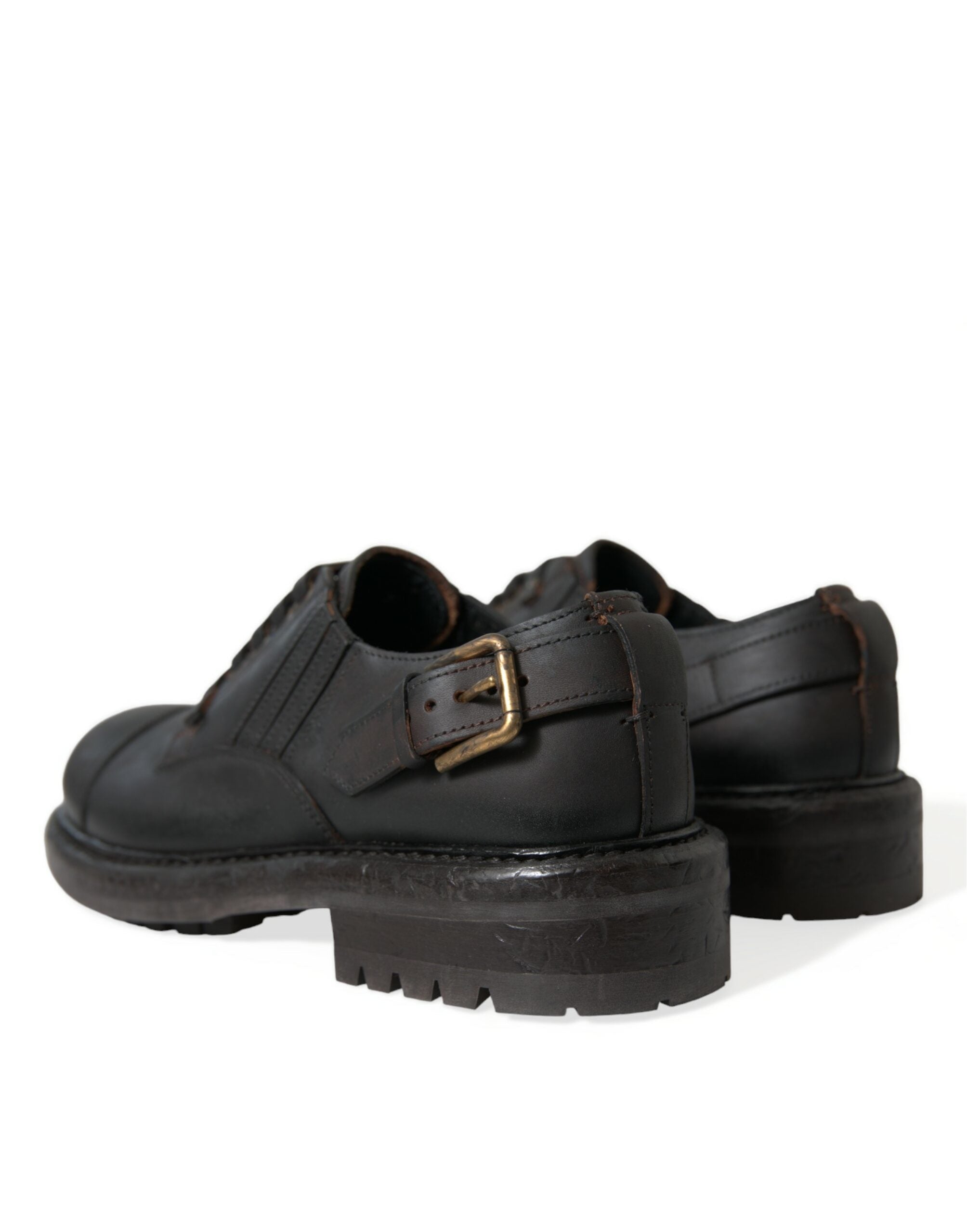 Brown leather lace-up Derby shoes for men by Dolce & Gabbana, featuring classic dress shoe design and polished finish.