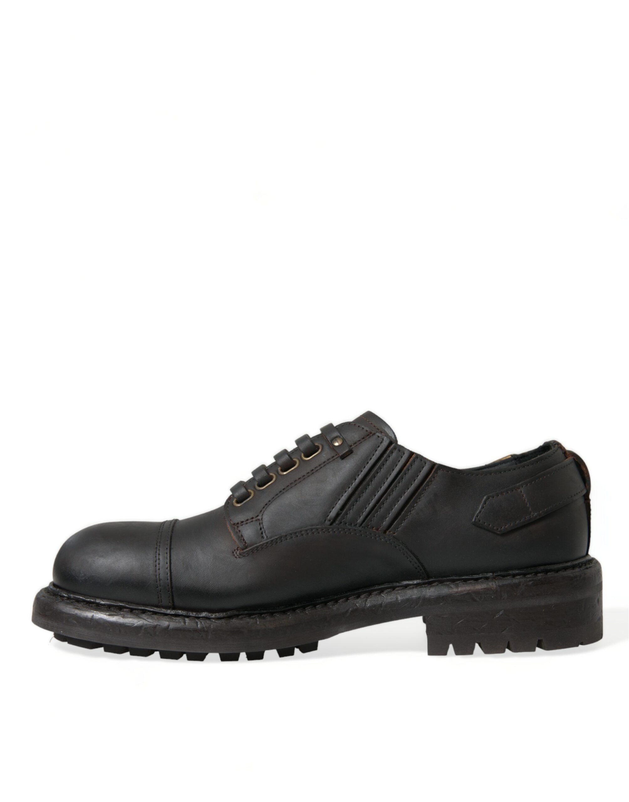 Brown leather lace-up derby men's dress shoes by Dolce & Gabbana, showing polished leather and classic design.