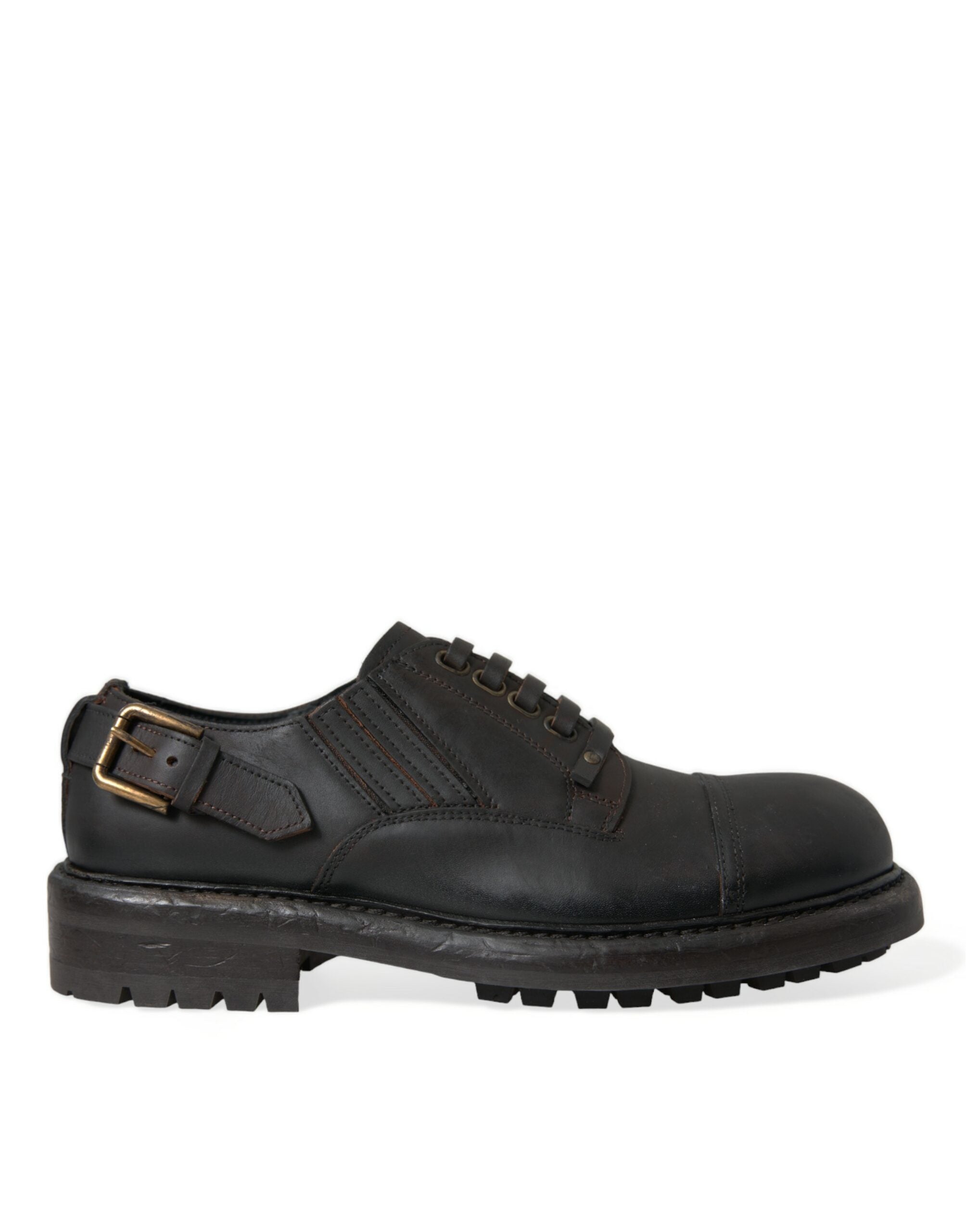 Brown leather lace-up derby men's dress shoes by Dolce & Gabbana, featuring classic design and polished finish.