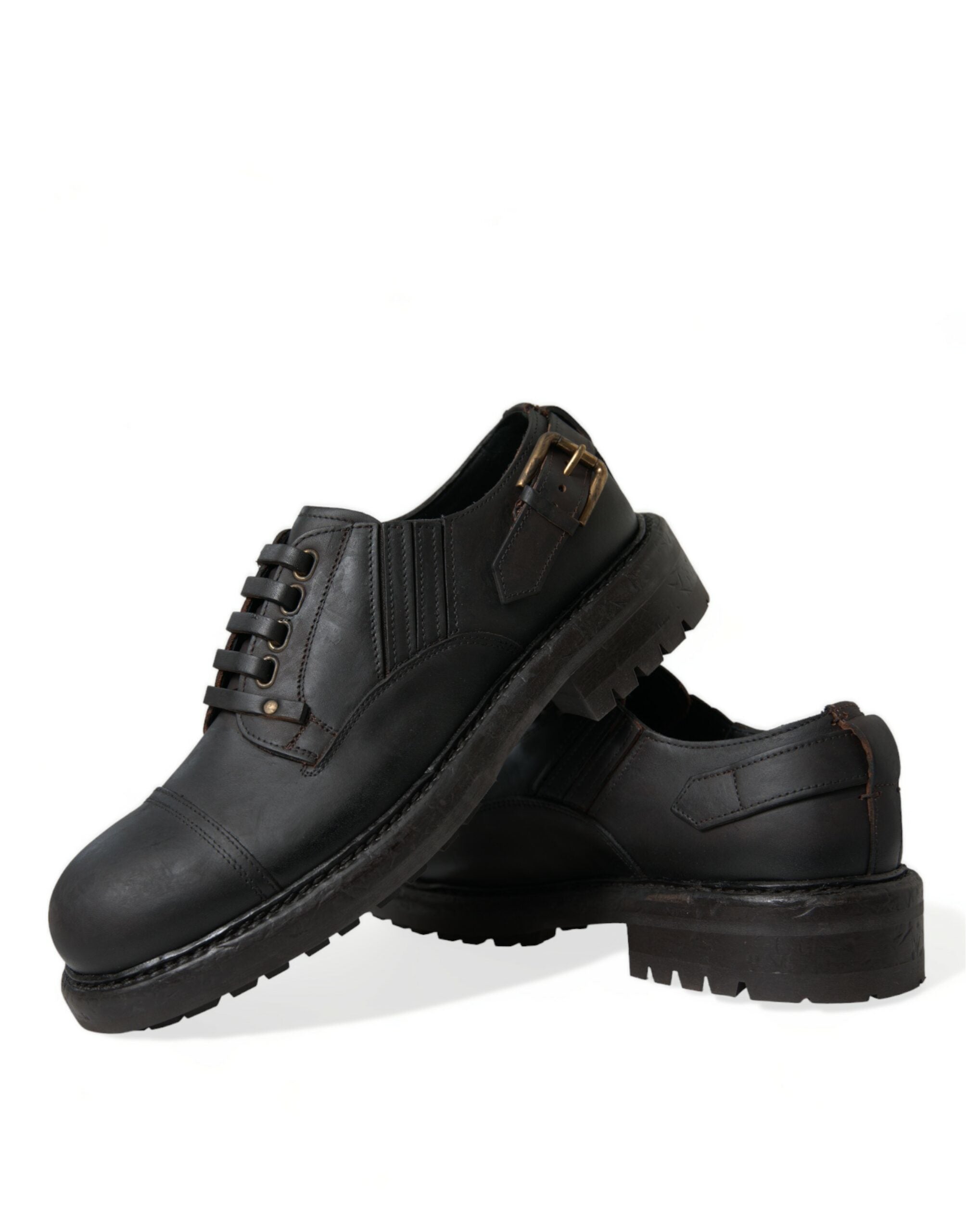 Brown leather lace-up Derby dress shoes for men by Dolce & Gabbana, featuring polished leather and classic design.