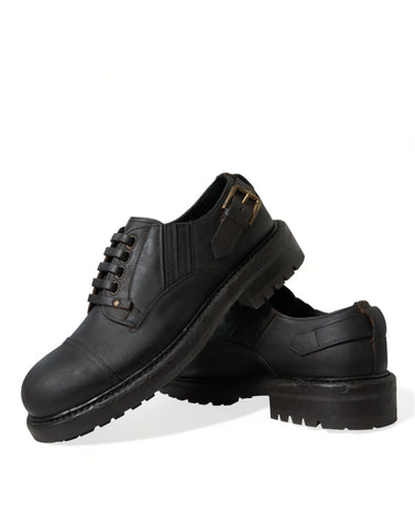 Brown leather lace-up Derby dress shoes for men by Dolce & Gabbana, featuring polished leather and classic design.