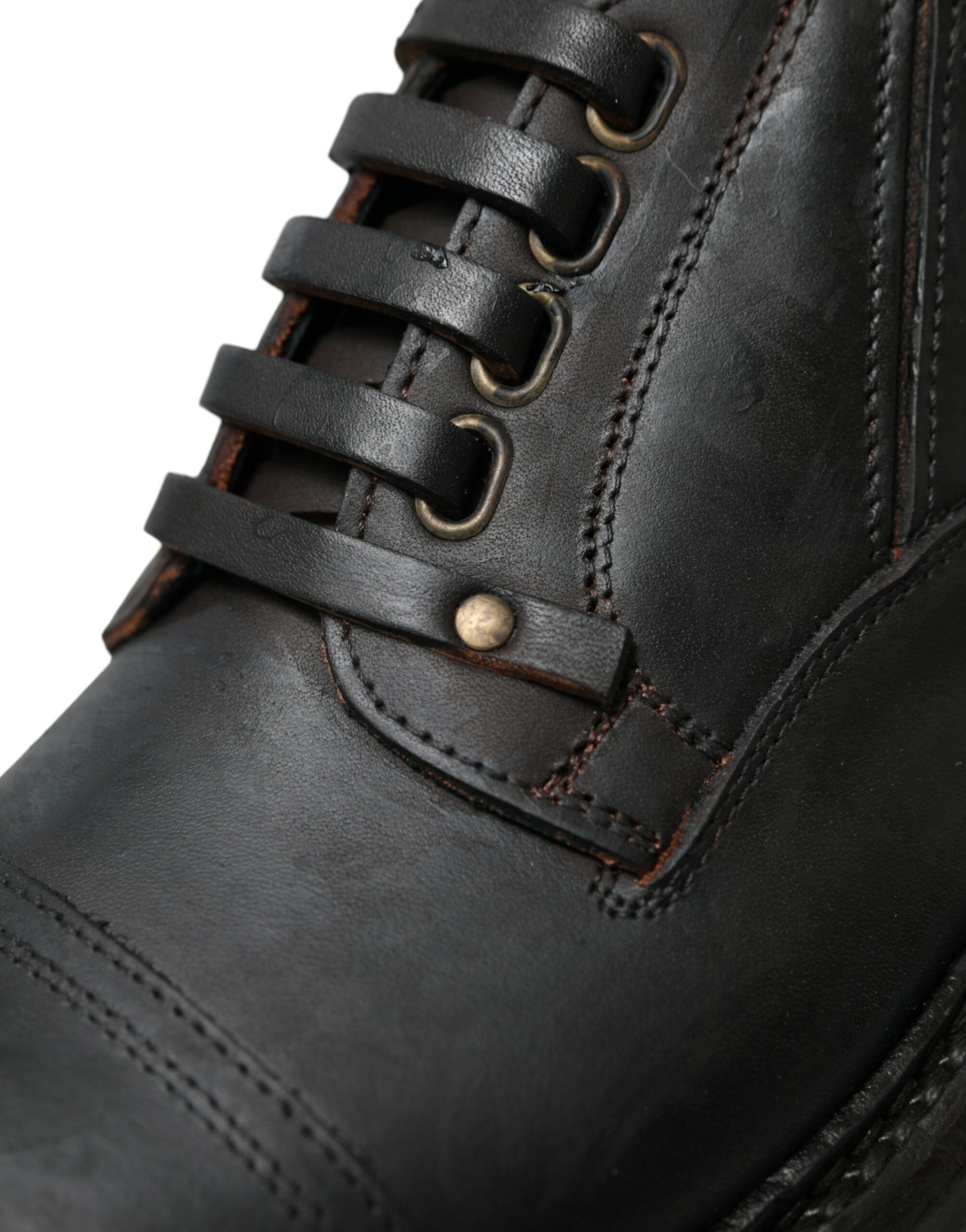 Brown leather lace-up derby men's dress shoes by Dolce & Gabbana, featuring polished finish and classic design.