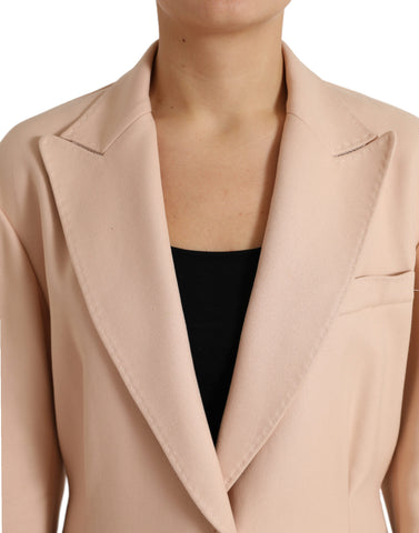 Beige cotton single-breasted long coat jacket by Dolce & Gabbana, tailored fit with lapel collar and button closure.