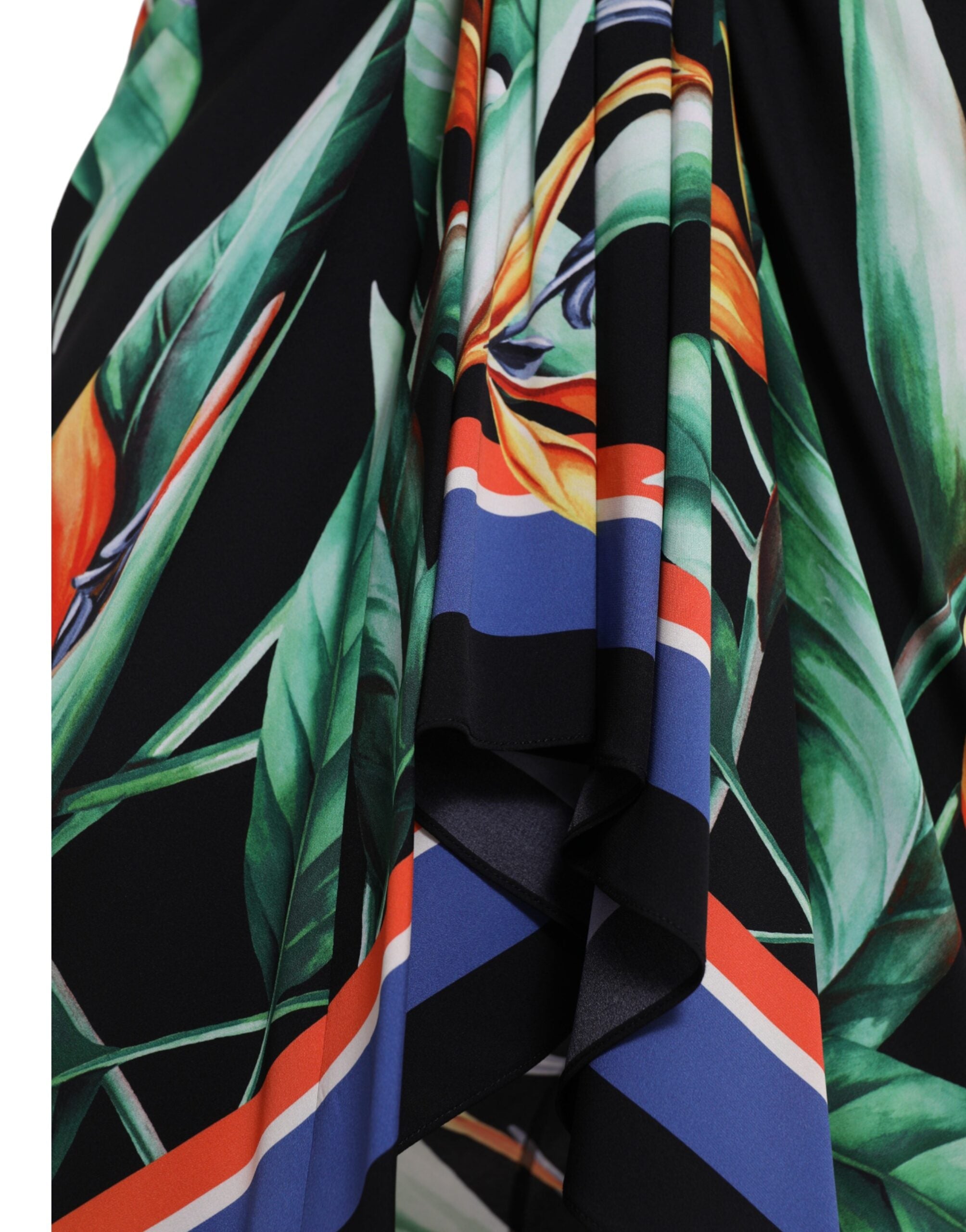 Black Strelitzia high waist wrap midi skirt by Dolce & Gabbana, featuring a flowing silhouette and elegant design.