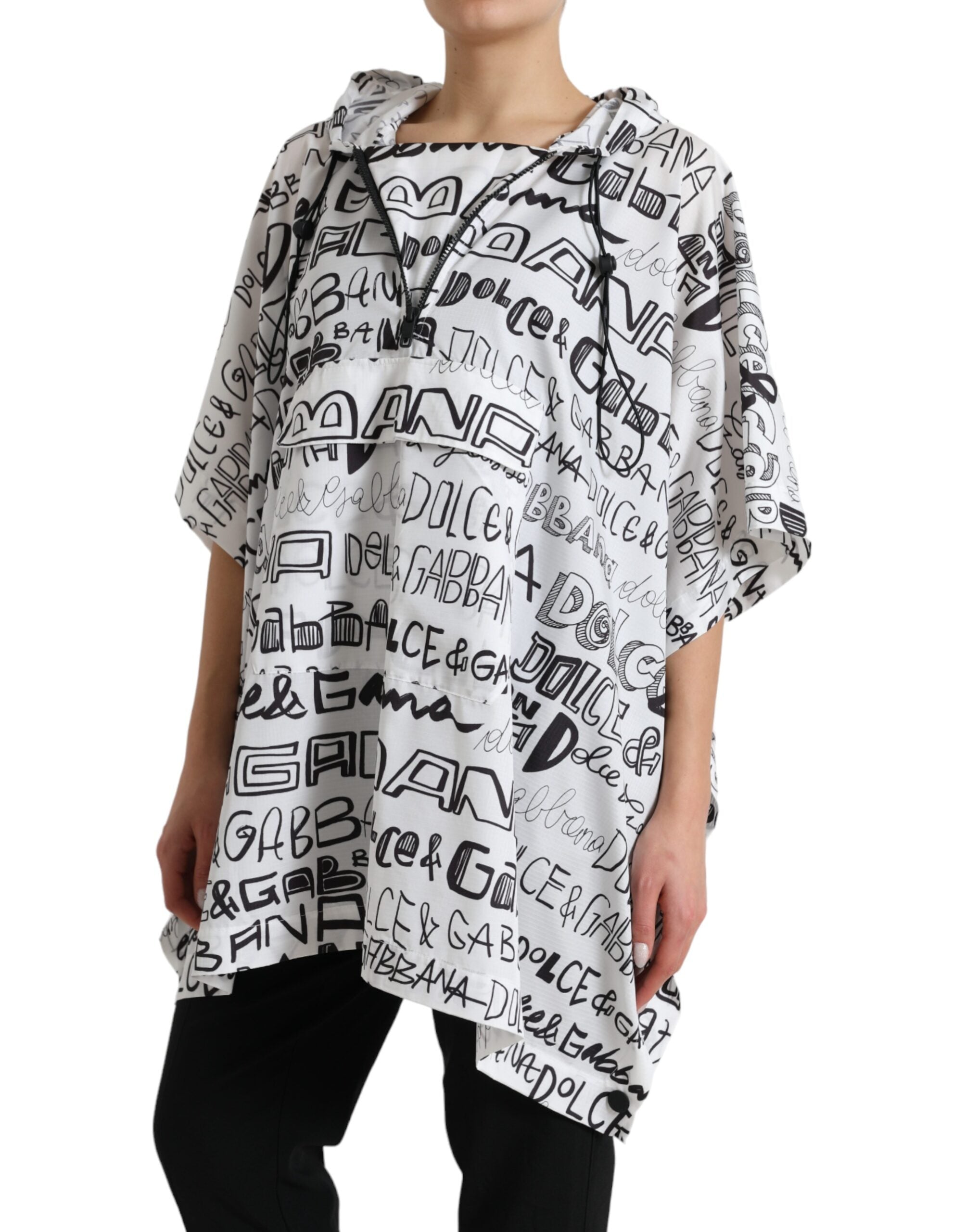 White Dolce & Gabbana hooded blouson T-shirt with logo print, featuring a relaxed fit and stylish design.