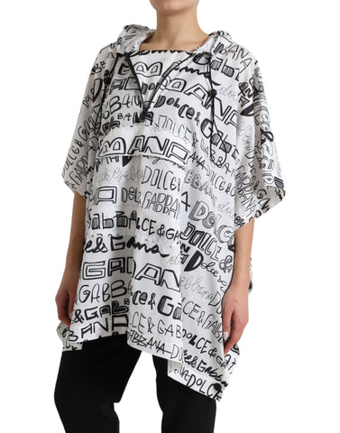 White Dolce & Gabbana hooded blouson T-shirt with logo print, featuring a relaxed fit and stylish design.