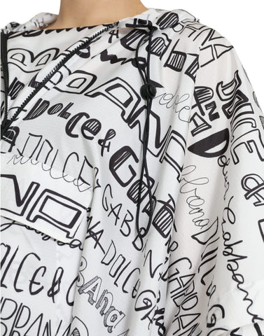 White Dolce & Gabbana hooded blouson T-shirt with logo print, featuring a casual fit and stylish design.