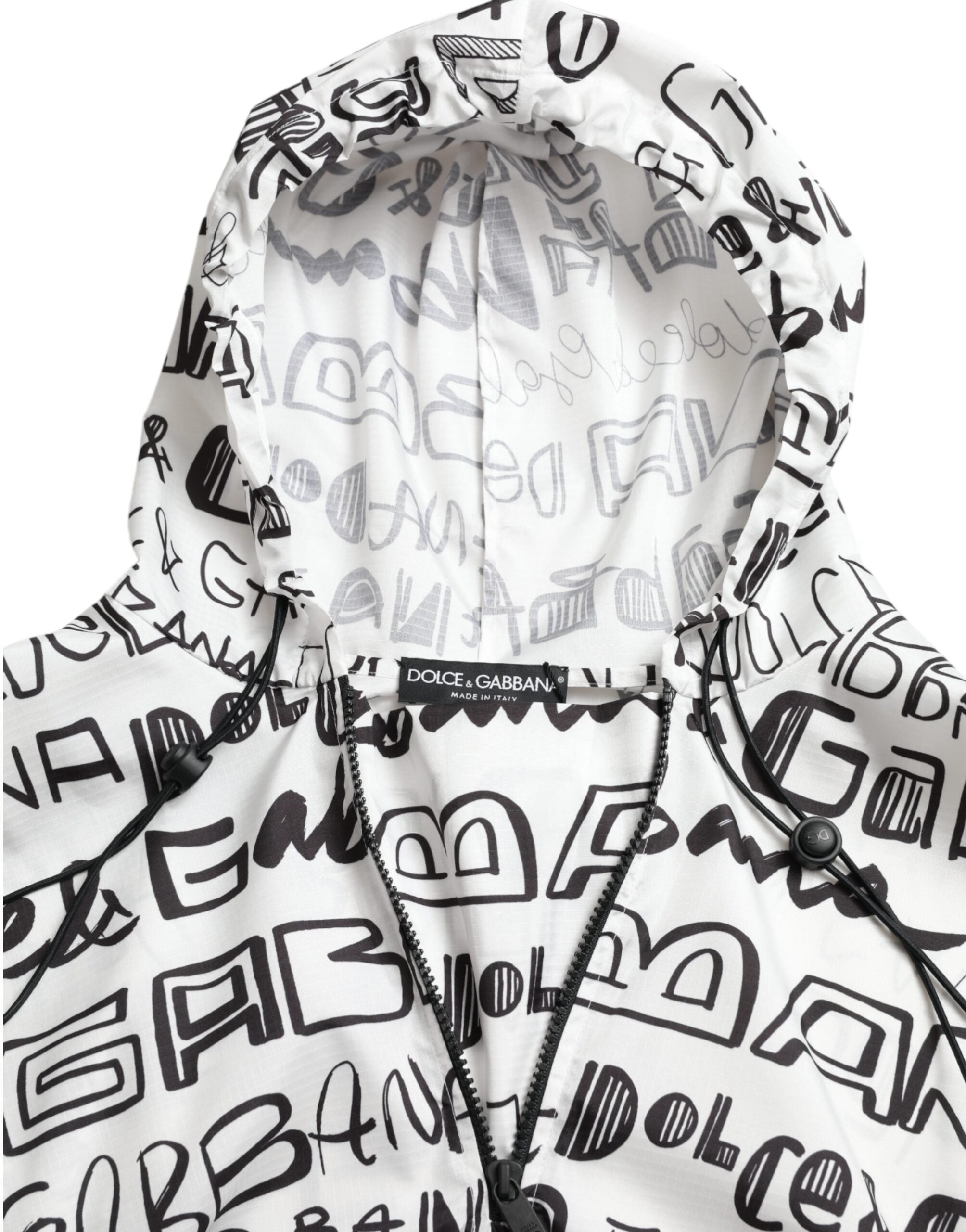 White Dolce & Gabbana hooded blouson T-shirt with logo print, featuring a casual fit and front design.