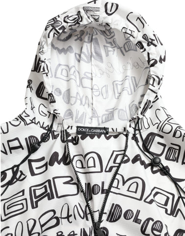White Dolce & Gabbana hooded blouson T-shirt with logo print, featuring a casual fit and front design.