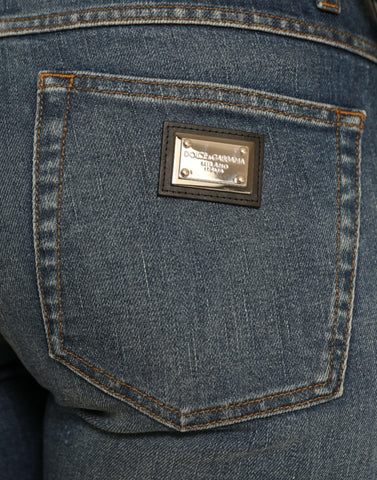 Blue Dolce & Gabbana boyfriend mid-rise cotton denim jeans, front view showing classic five-pocket design and relaxed fit.