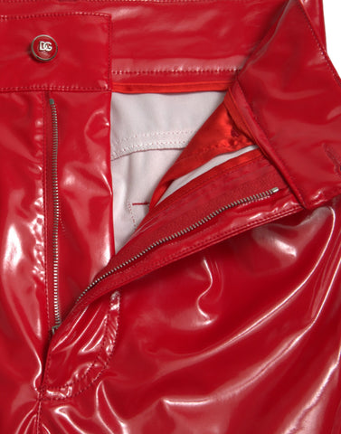 Shiny red high-waist skinny pants by Dolce & Gabbana, fitted with a sleek, glossy finish and tailored waistband.