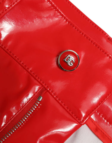 Shiny red high waist skinny pants by Dolce & Gabbana, fitted with a sleek, glossy finish and tailored waist design.