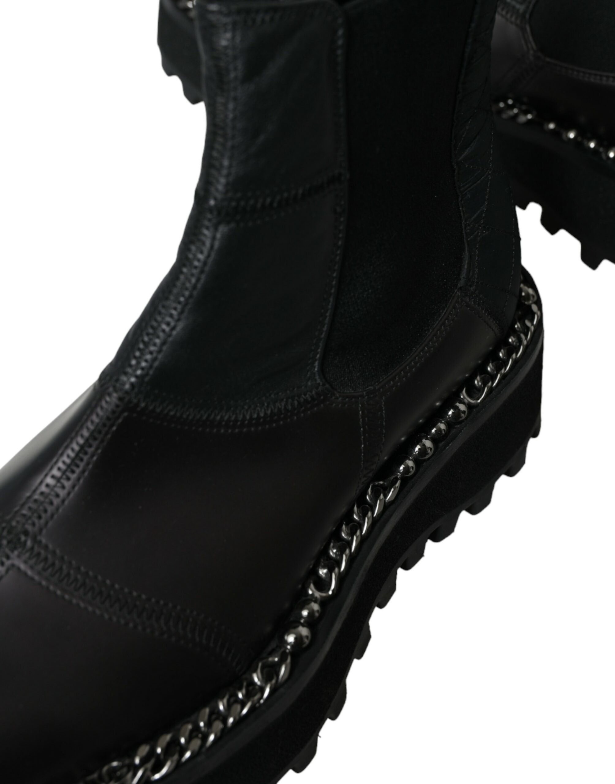 Black leather slip-on Chelsea boots by Dolce & Gabbana featuring stretch panels and a sleek, modern design.