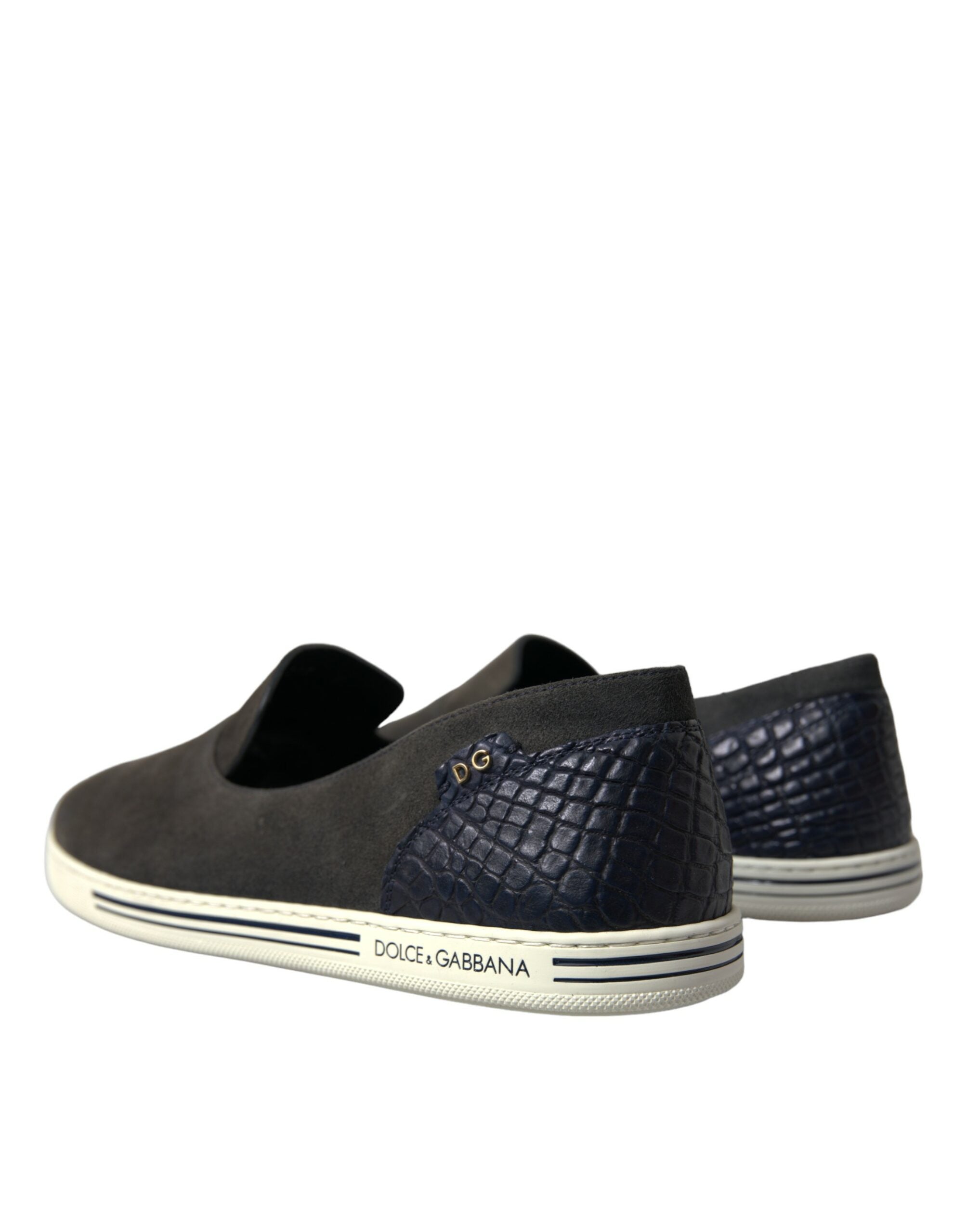 Blue suede Caiman men’s loafers by Dolce & Gabbana with slip-on design and classic loafer silhouette.