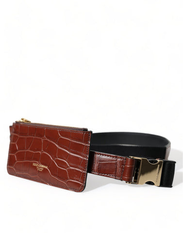 Brown alligator leather AirPods case, coin purse, and wallet by Dolce & Gabbana, featuring luxurious textured leather and compact design.