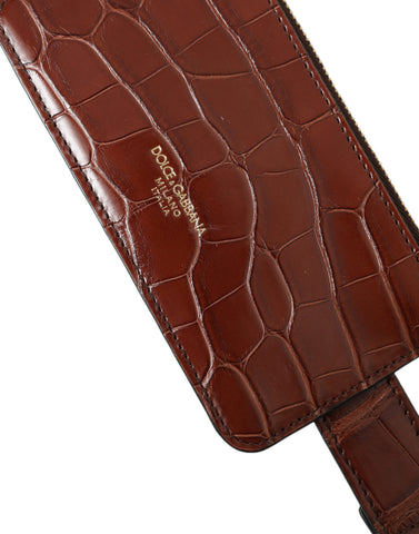 Brown alligator leather AirPods case coin purse wallet by Dolce & Gabbana, featuring a compact, luxurious design with detailed texture.