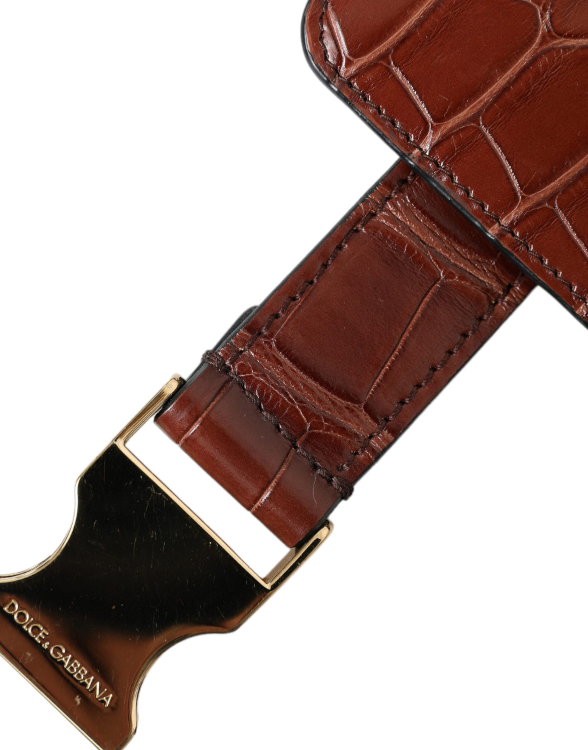 Brown alligator leather AirPods case, coin purse, and wallet by Dolce & Gabbana, with elegant textured design and compact shape.