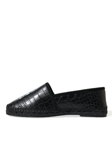 Black exotic leather espadrilles slip-on shoes by Dolce & Gabbana featuring textured leather and comfortable design.