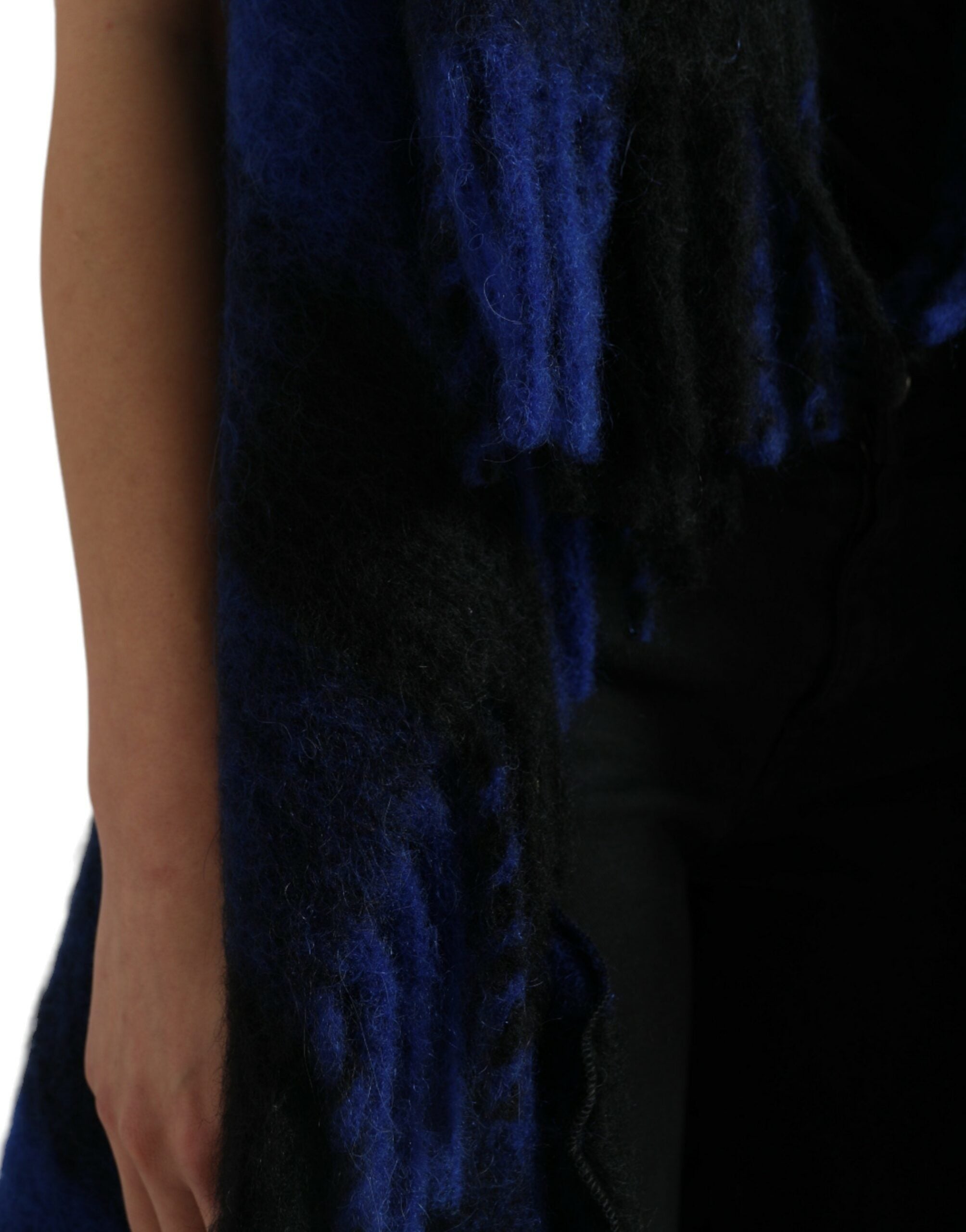 Black and blue buffalo check poncho coat sweater by Dolce & Gabbana, featuring a cozy plaid design with a relaxed fit.
