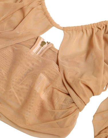 Brown nylon stretch open shoulder cropped top by Dolce & Gabbana, featuring a fitted design and stylish shoulder cut-outs.