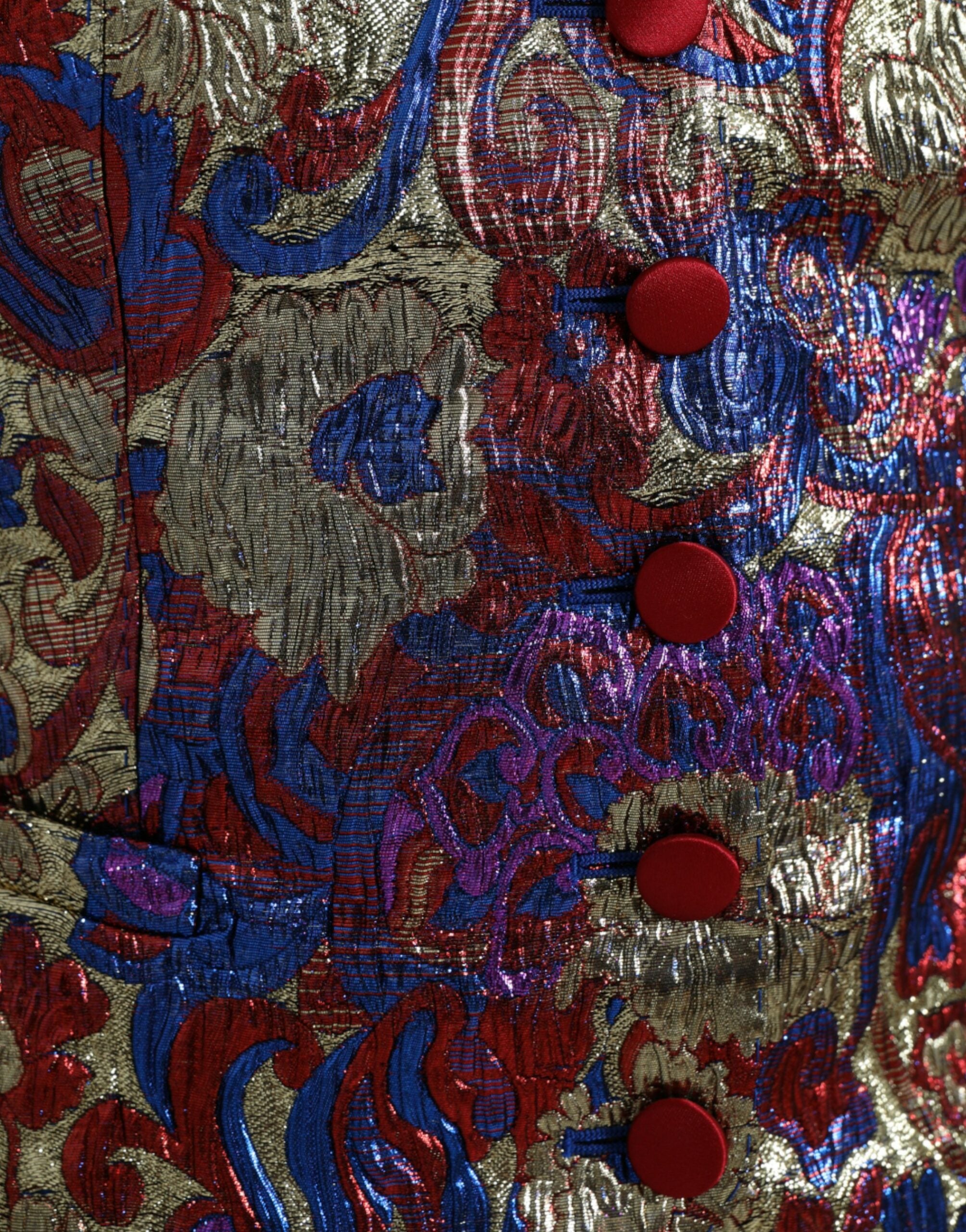 Multicolor Jacquard Button Waistcoat Vest by Dolce & Gabbana, featuring intricate woven patterns and a tailored fit.