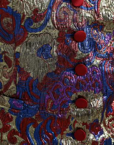 Multicolor Jacquard Button Waistcoat Vest by Dolce & Gabbana, featuring intricate woven patterns and a tailored fit.