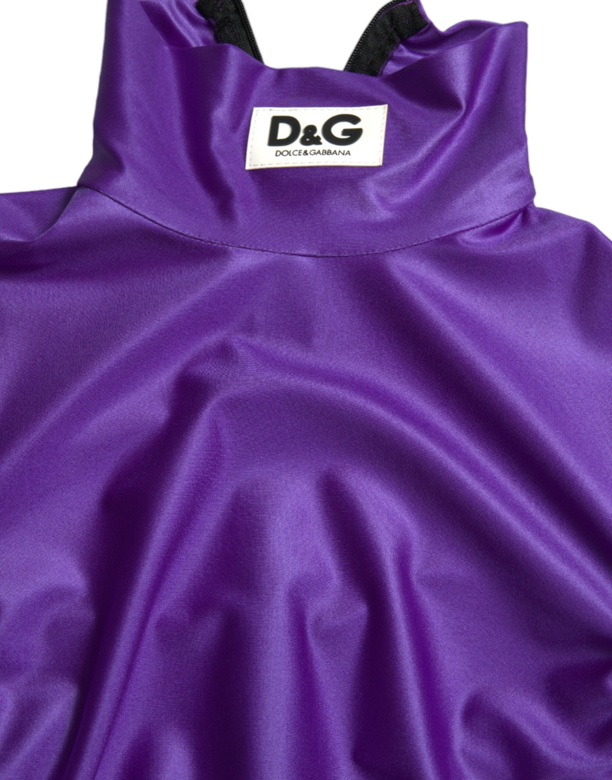 Purple nylon stretch slim long-sleeve top by Dolce & Gabbana, close-up of fitted design and smooth fabric.
