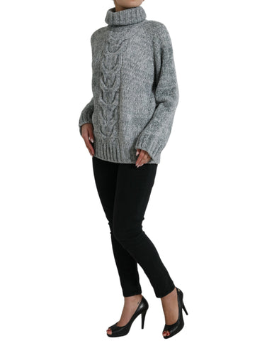 Gray cashmere turtle neck pullover sweater by Dolce & Gabbana, showing a cozy knit design with a high neckline.